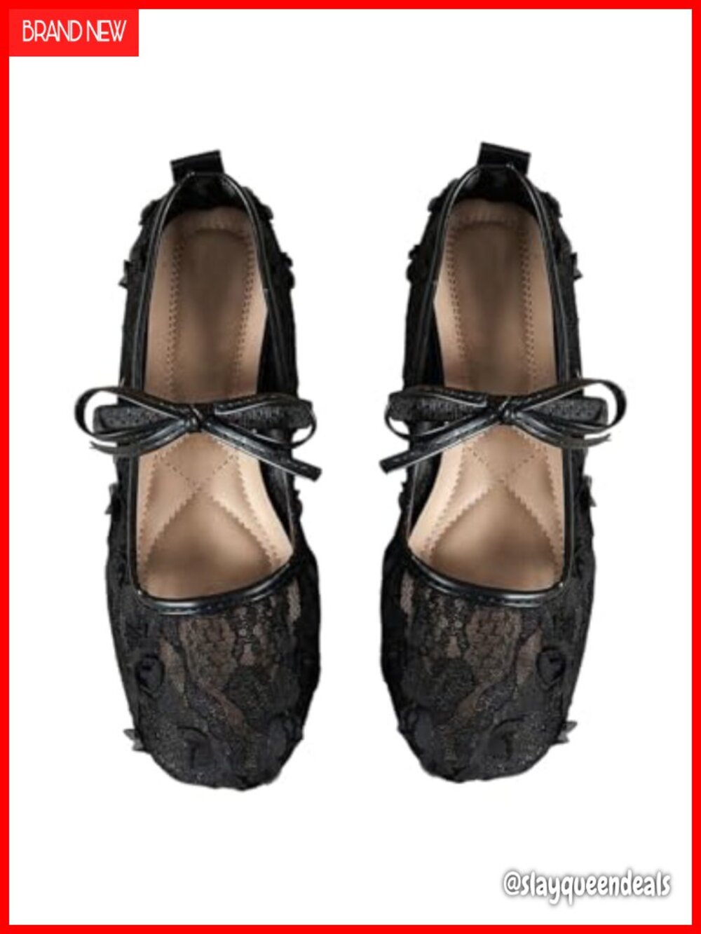 Women's Lace Mesh Ballet Flats Bowknot Mary Jane Ankle Strap Square Toe